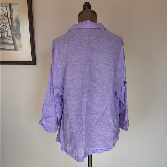 Sigrid Olsen Purple 3/4 Sleeve Polo Collar Blouse - Picture 6 of 17